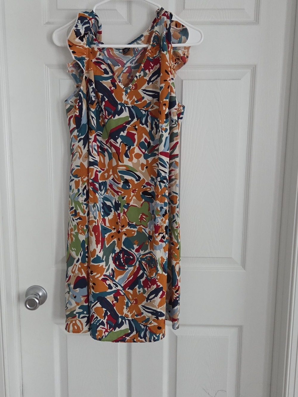 SHEIN Orange Green Blue Multicolor Floral Midi Dress